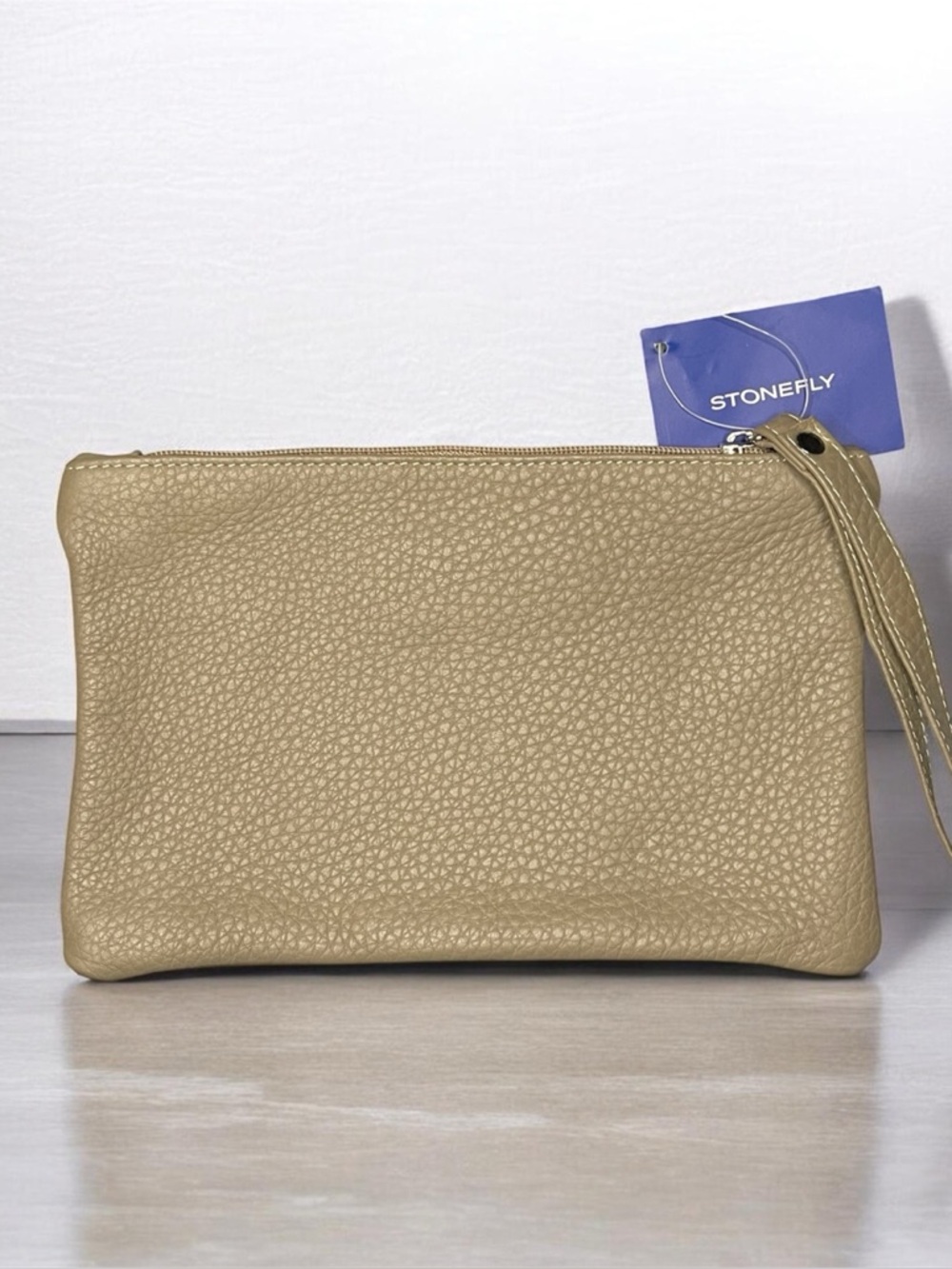 Stonefly Beige Pebbled Leather Wristlet
